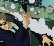 ryo shooting a gun out of a man's hand