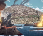 Beast Titan bombarding enemy ships from Fort Slava