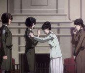 mikasa being told of her family in hizuru