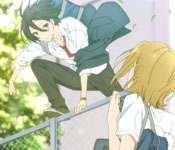 izumi jumping the fence outside school