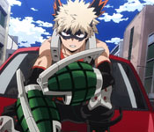 Bakugo riding on the hood of a car