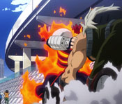 endeavor battling a wheeled villain